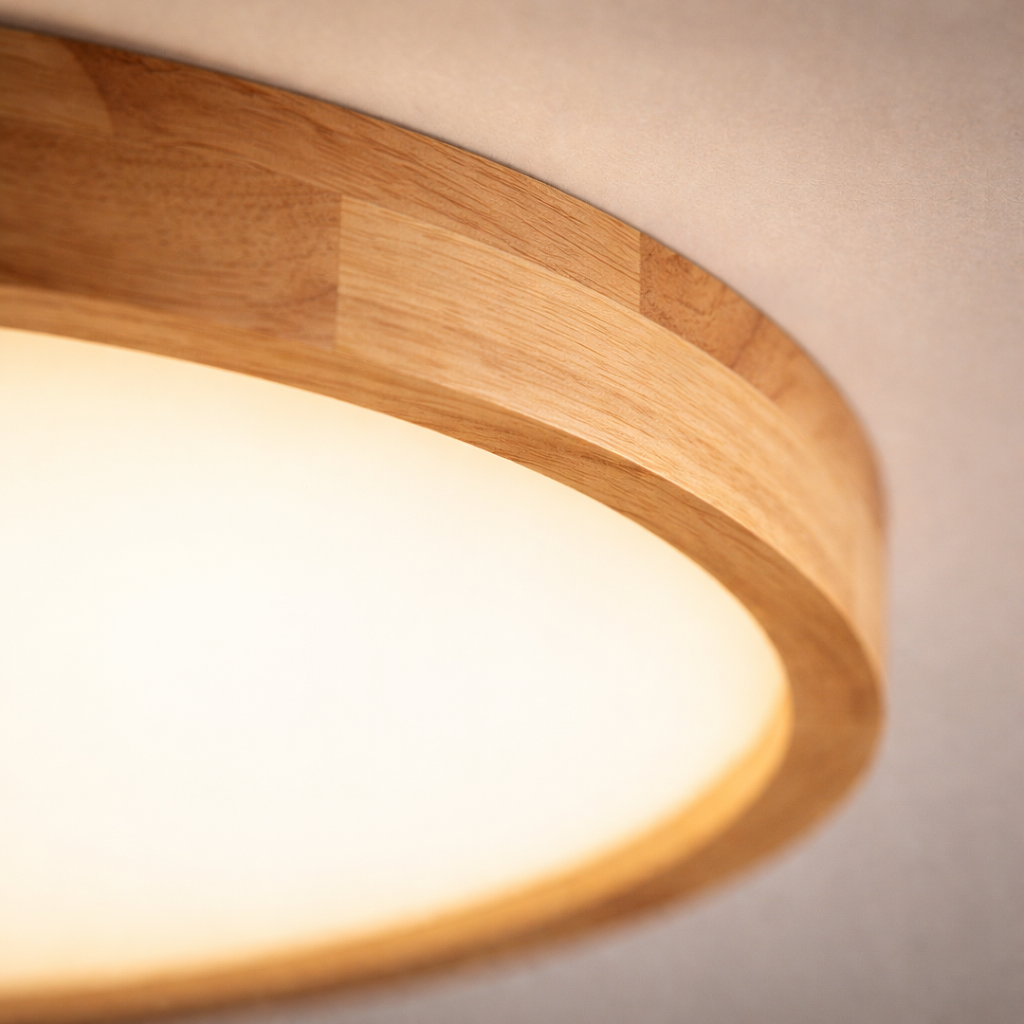 Plafonnier LED Rond Ultra-Fin en Bois Massif