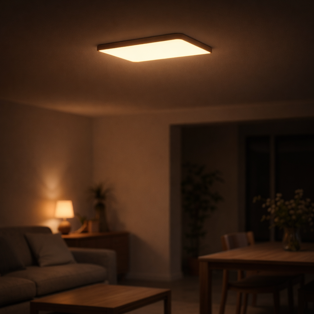 Plafonnier LED rectangulaire bois bord arrondi