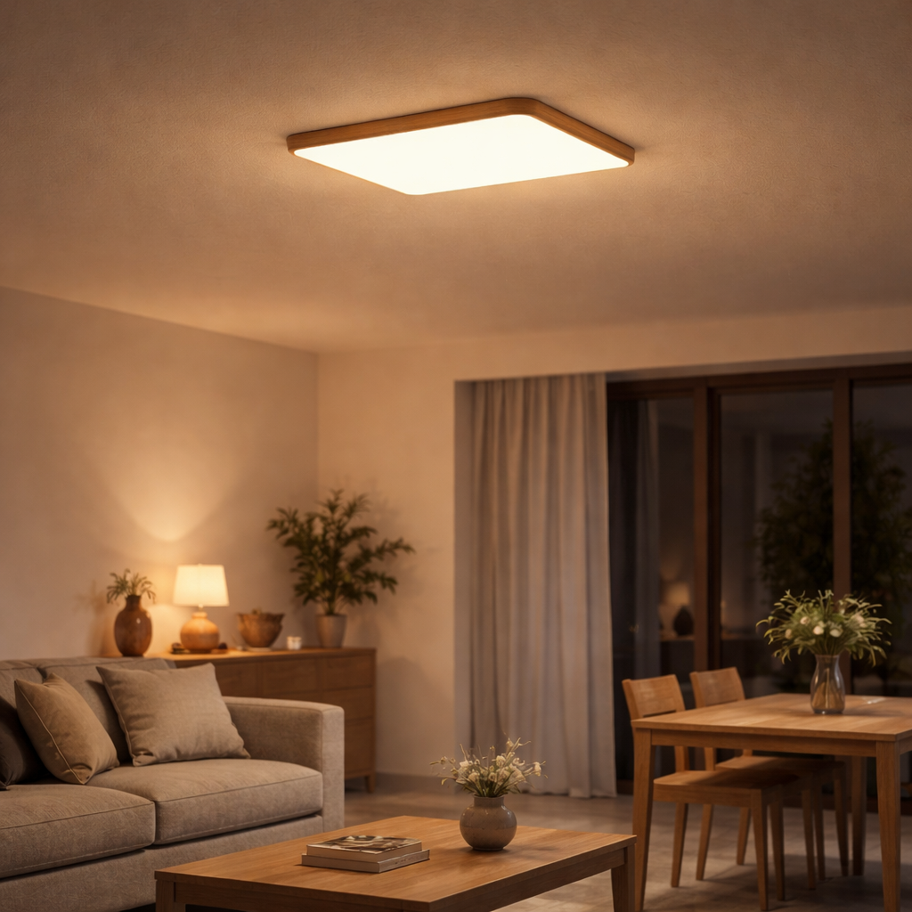 Plafonnier LED rectangulaire bois bord arrondi