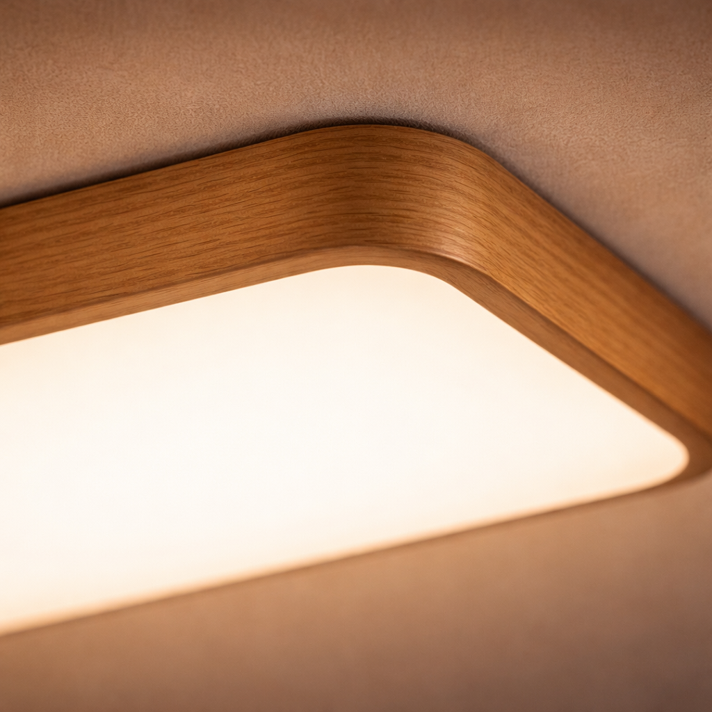 Plafonnier LED rectangulaire bois bord arrondi