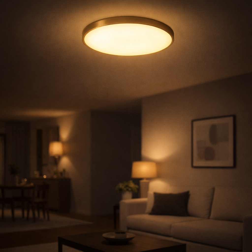 Plafonnier LED rond doré design plat moderne