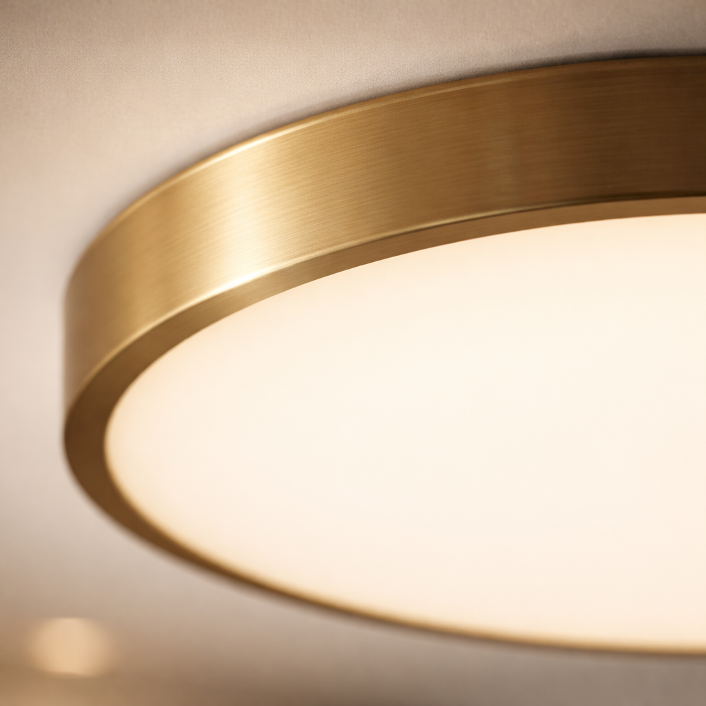 Plafonnier LED rond doré design plat moderne
