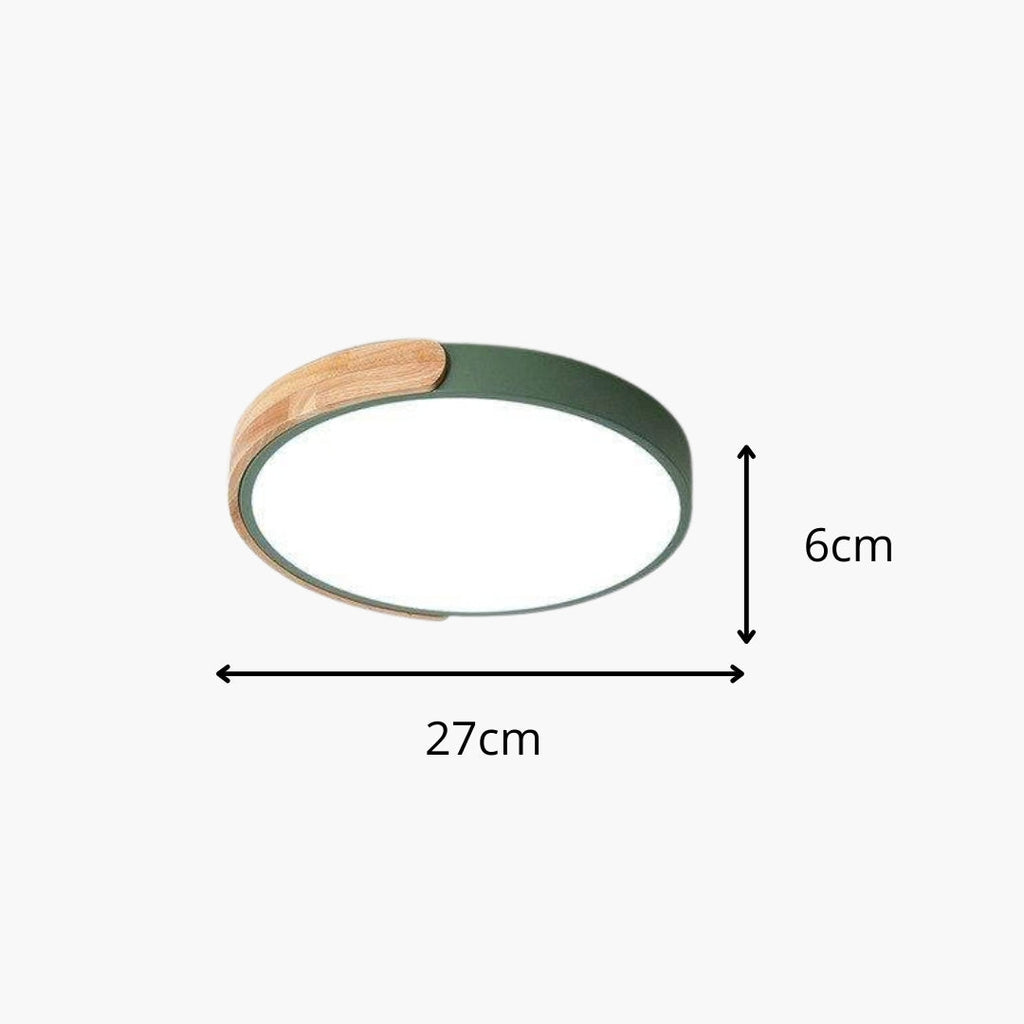 Plafonnier LED rond métal bois style macaron