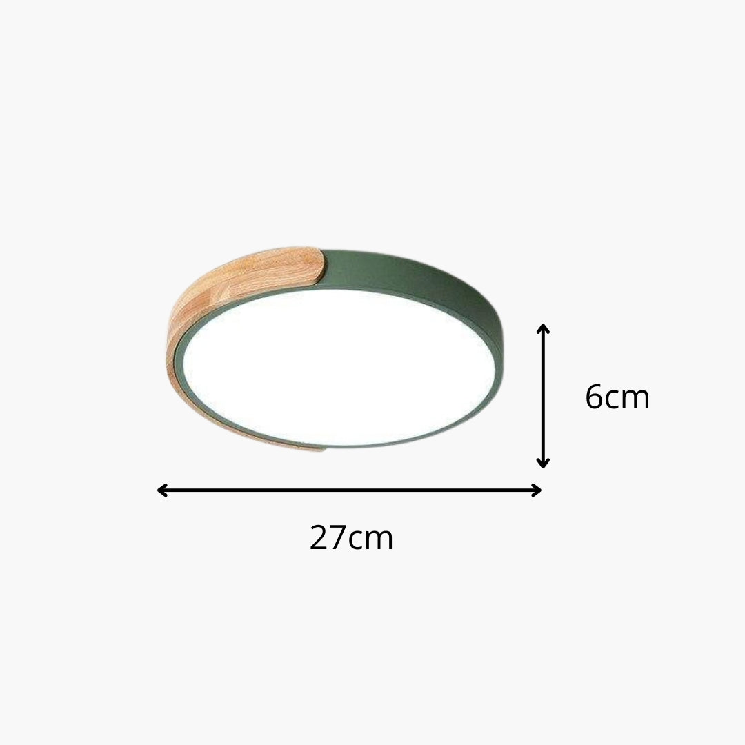 Plafonnier LED rond métal bois style macaron