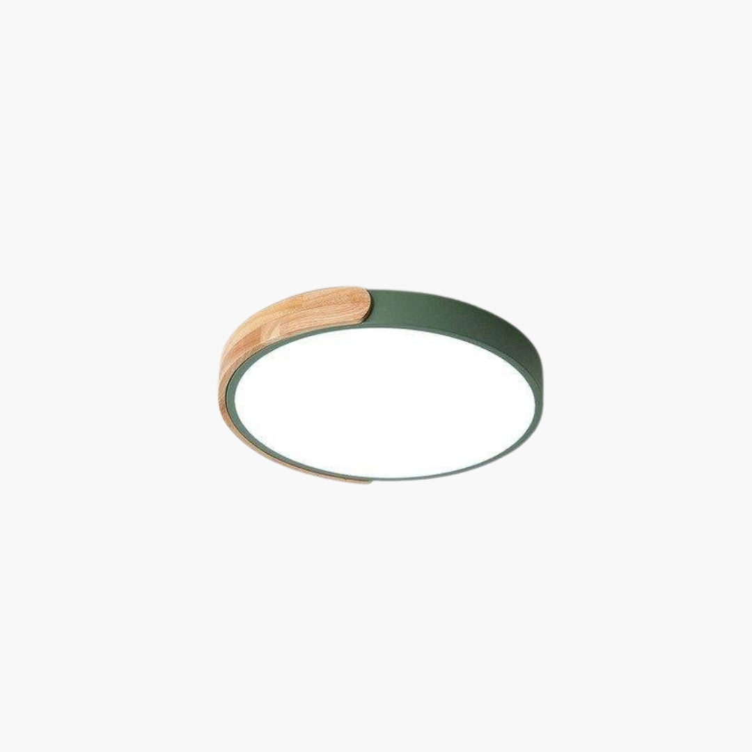 Plafonnier LED rond métal bois style macaron