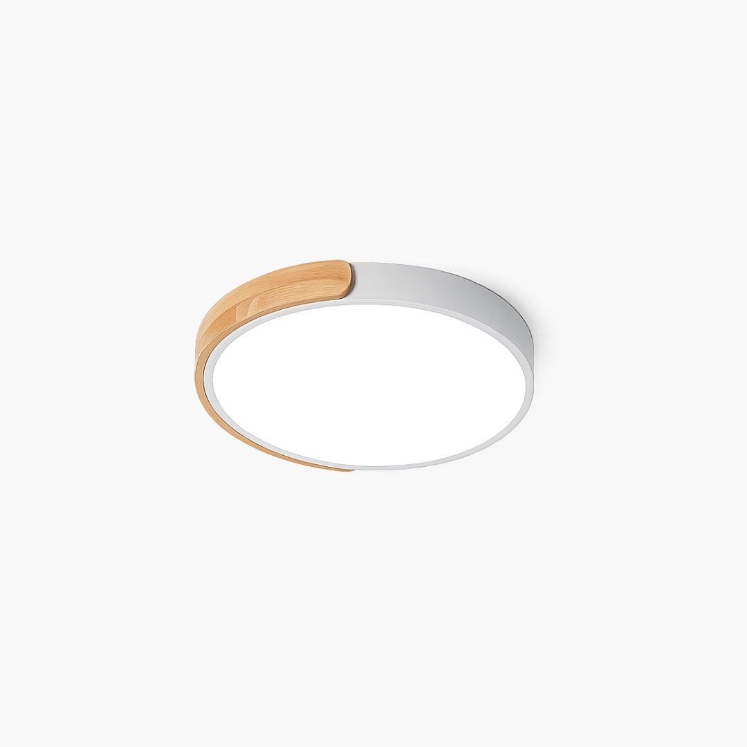 Plafonnier LED rond métal bois style macaron