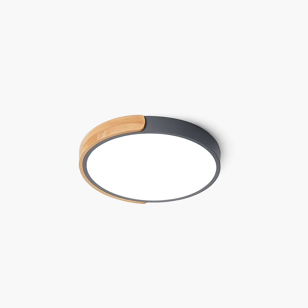 Plafonnier LED rond métal bois style macaron