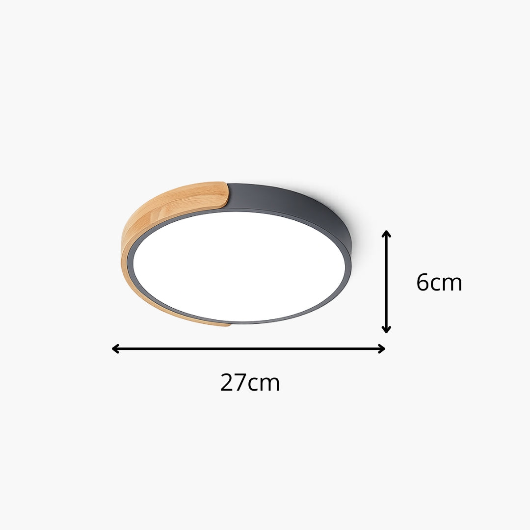Plafonnier LED rond métal bois style macaron
