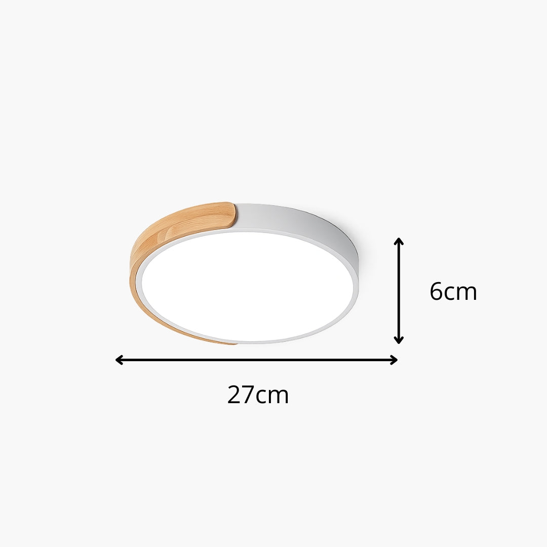 Plafonnier LED rond métal bois style macaron