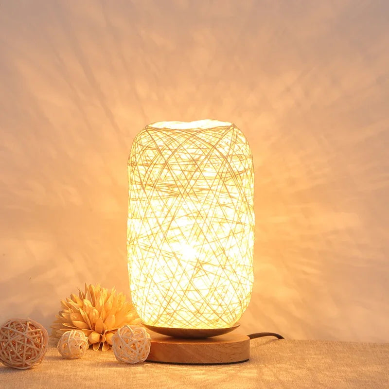 Lampe De Chevet Rotin Et Bois