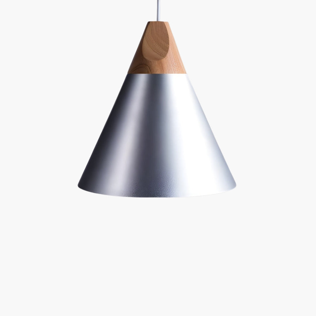 Suspension LED bois et aluminium en forme de cône