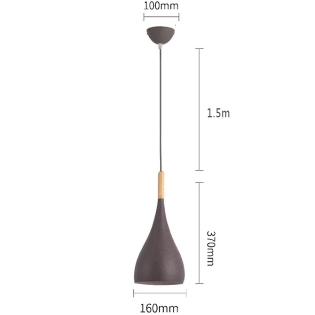 Suspension LED en métal coloré et baton en bois Nordic