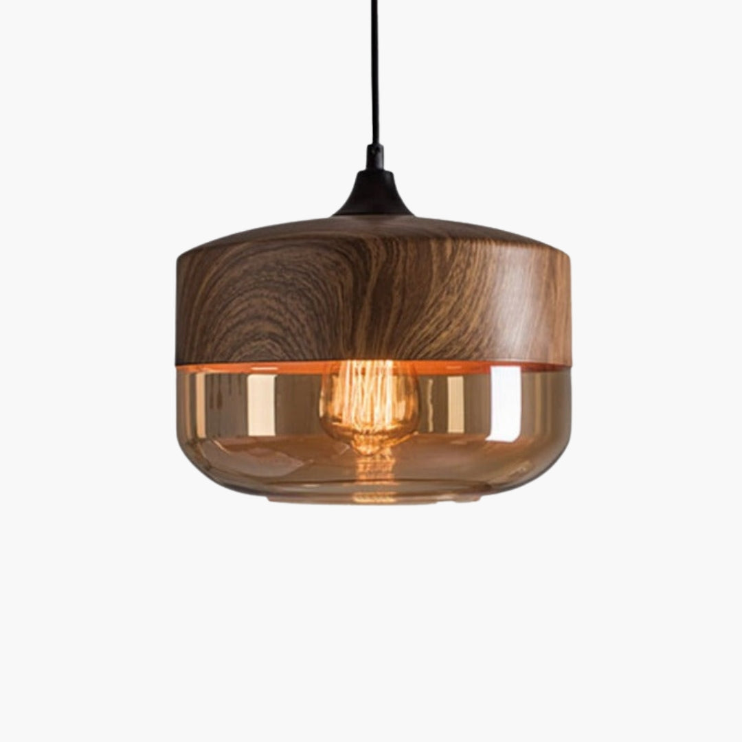 Suspension Bois et Verre Style Loft Rétro Design Moderne