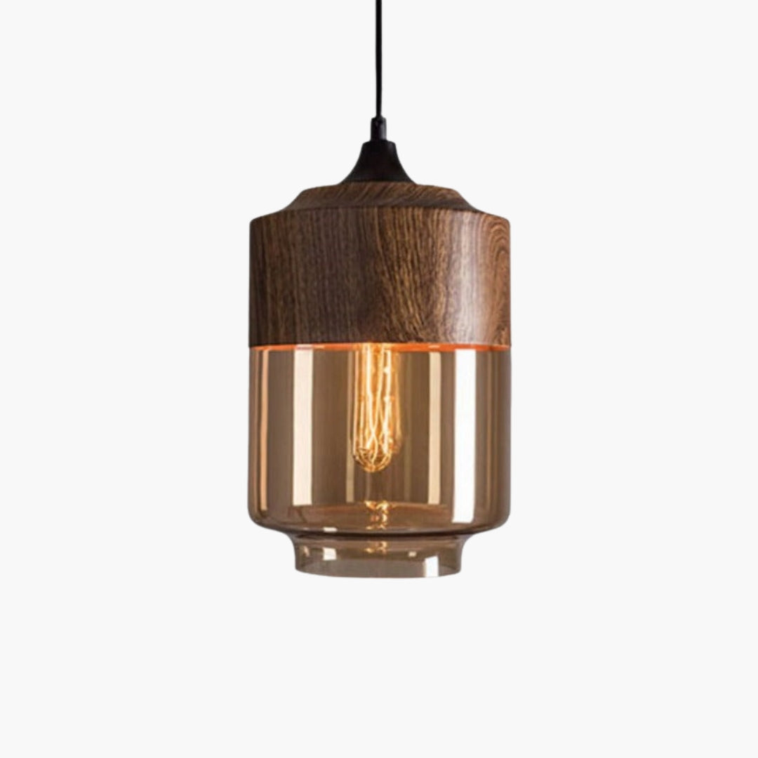 Suspension Bois et Verre Style Loft Rétro Design Moderne