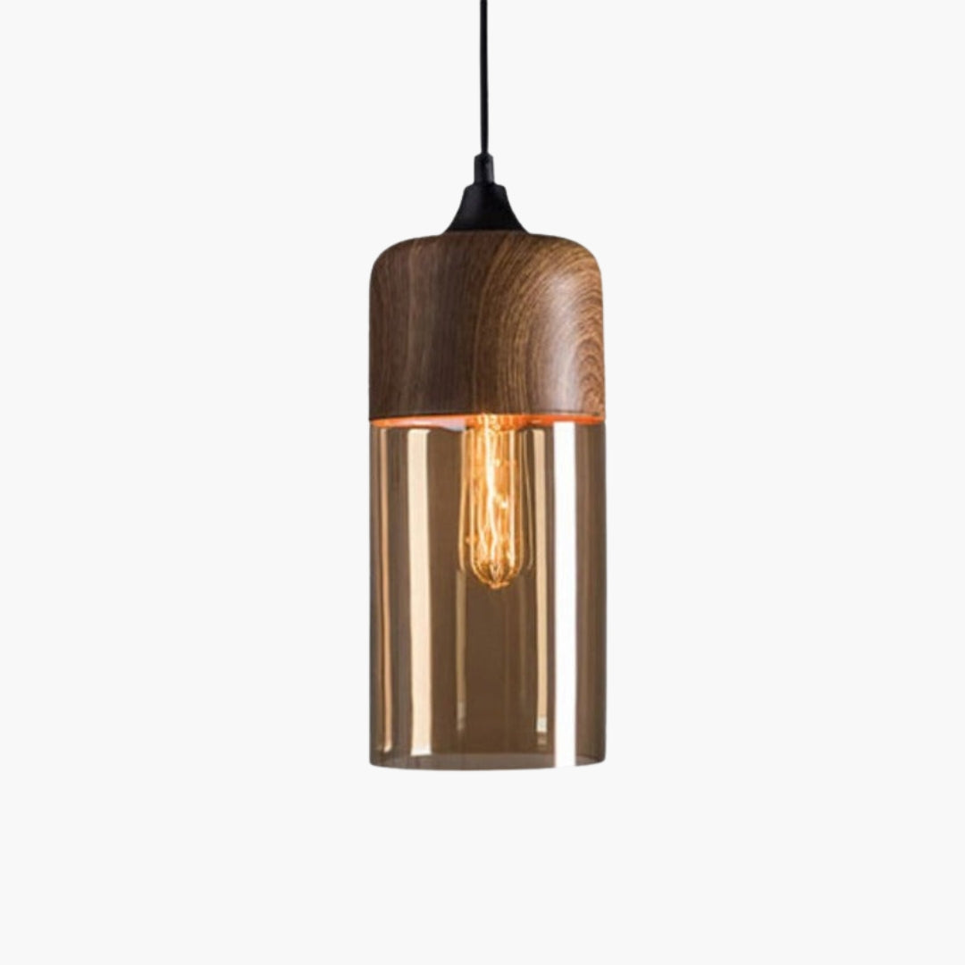 Suspension Bois et Verre Style Loft Rétro Design Moderne