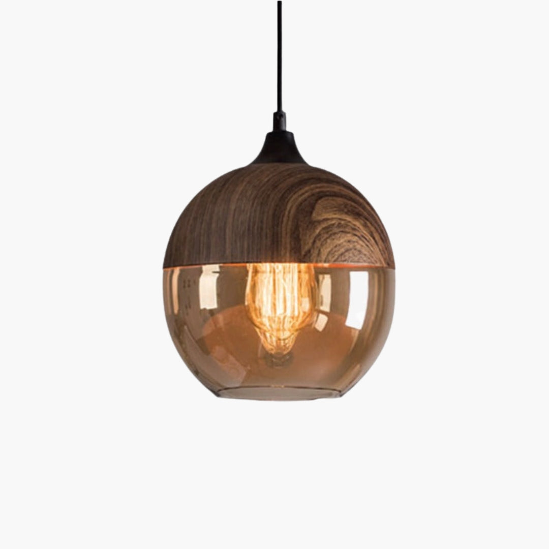 Suspension Bois et Verre Style Loft Rétro Design Moderne