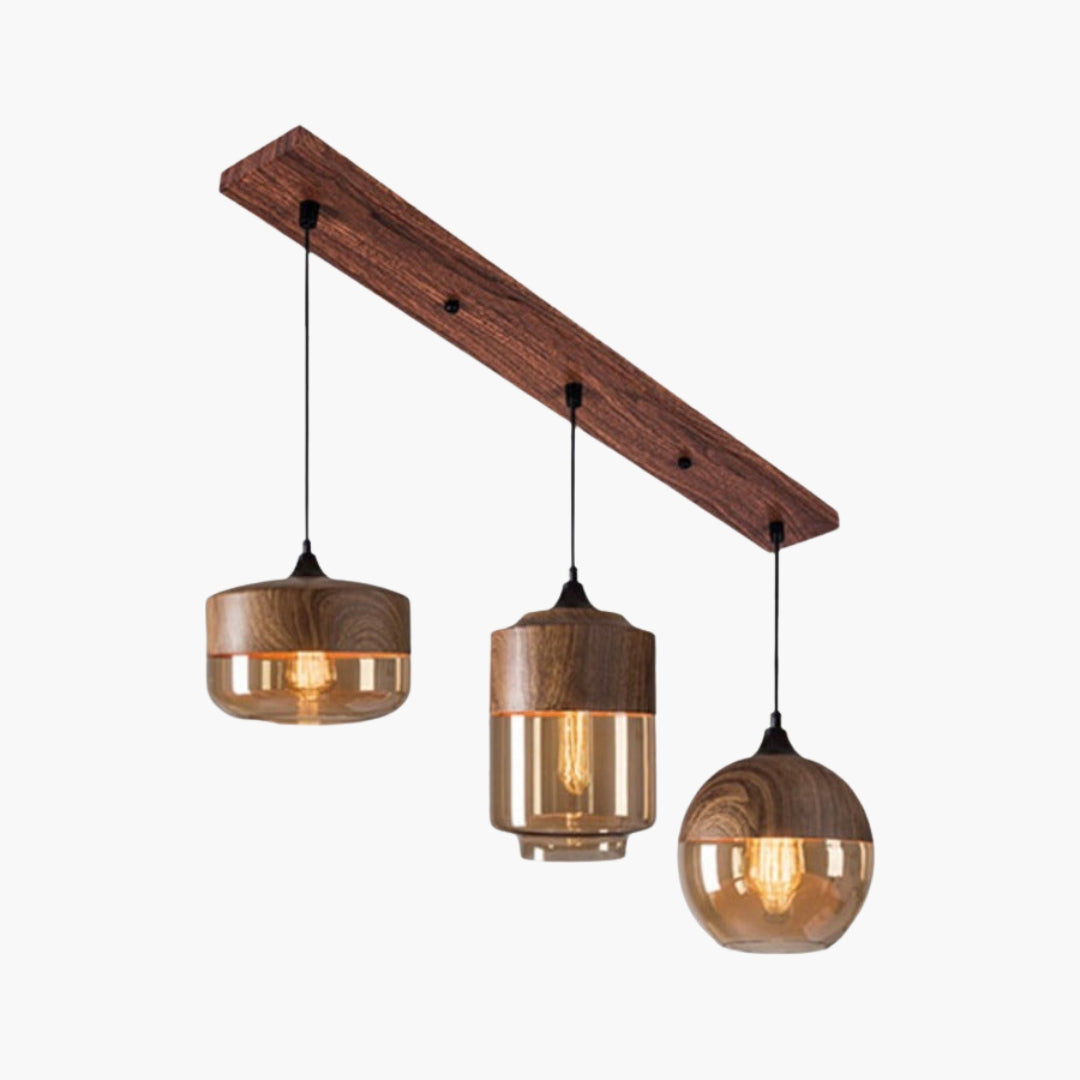 Suspension Bois et Verre Style Loft Rétro Design Moderne