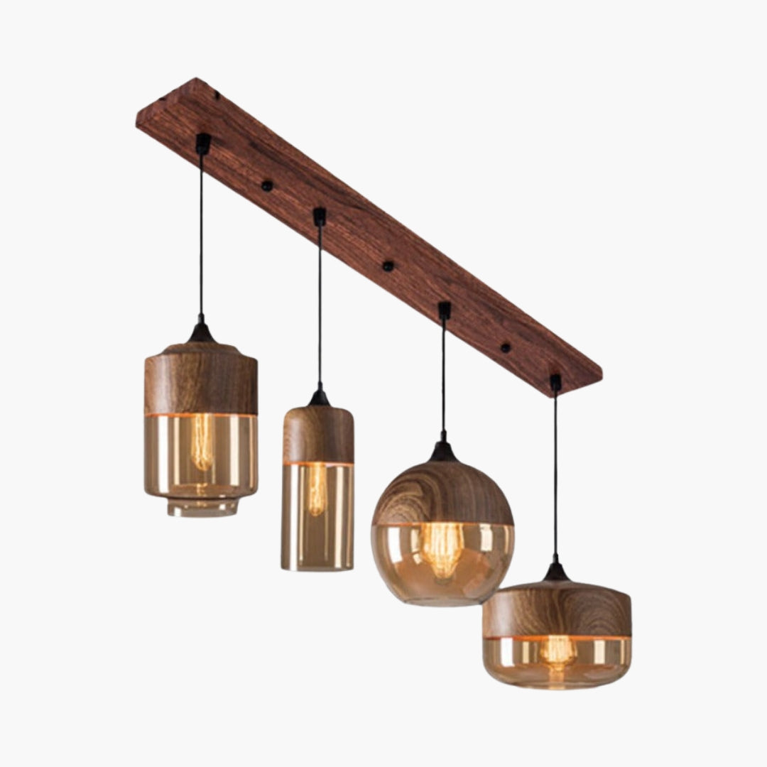 Suspension Bois et Verre Style Loft Rétro Design Moderne