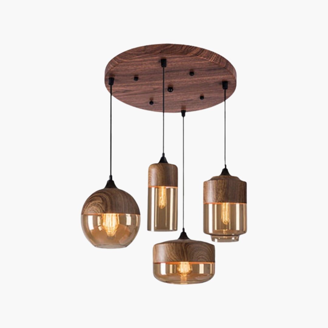 Suspension Bois et Verre Style Loft Rétro Design Moderne