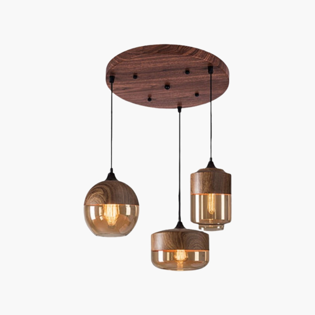 Suspension Bois et Verre Style Loft Rétro Design Moderne