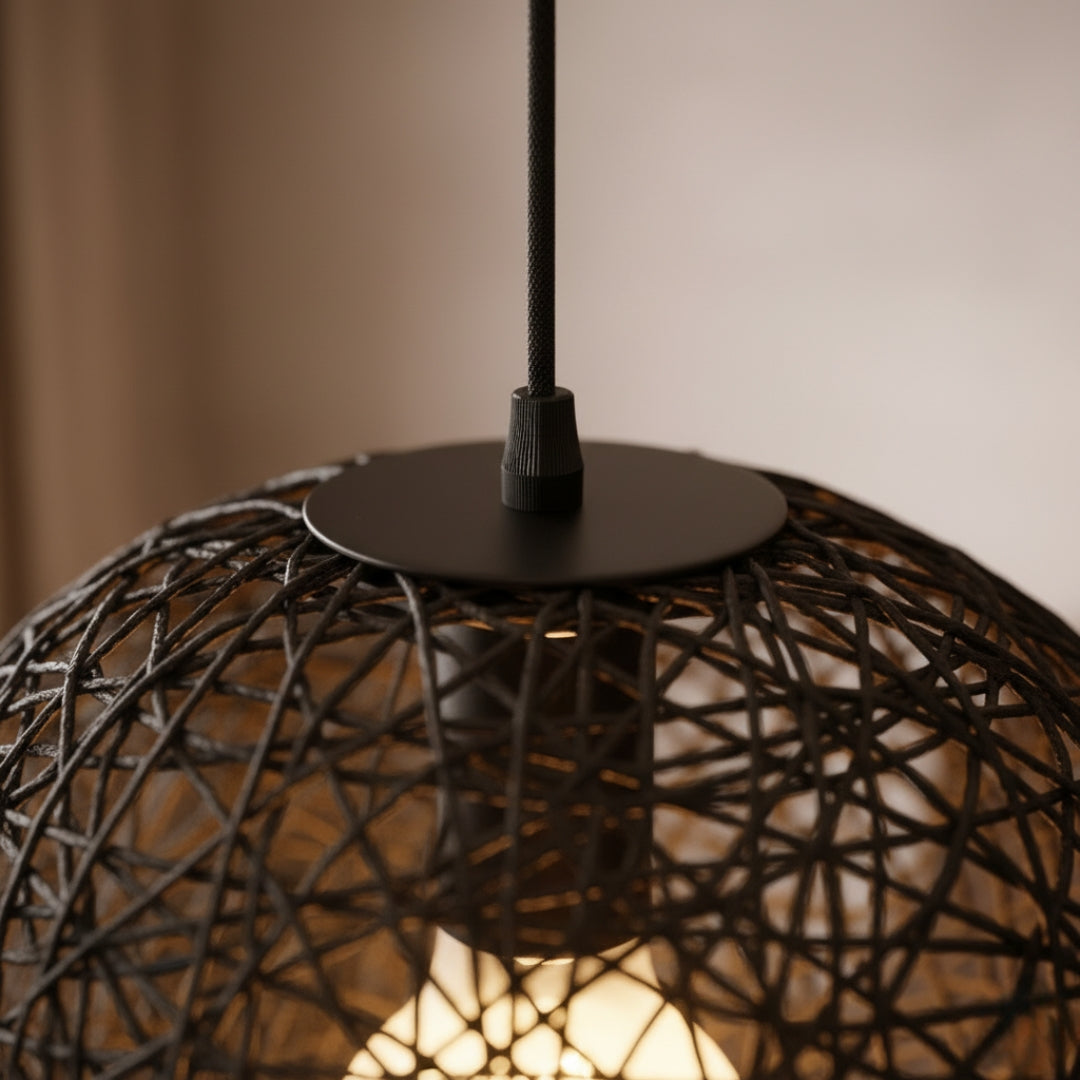 Suspension Boule en Papier Tressé Style Wicker Design Moderne