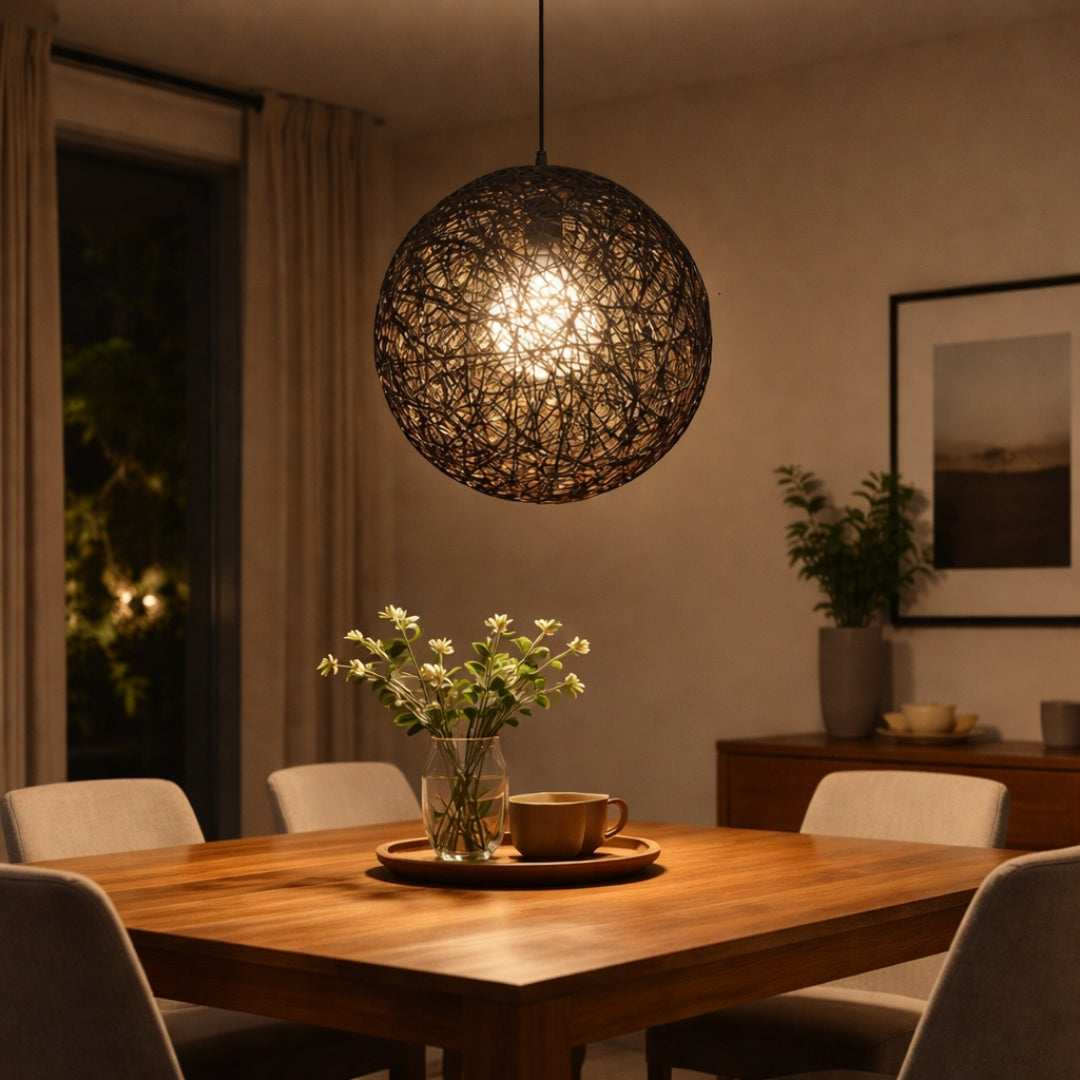 Suspension Boule en Papier Tressé Style Wicker Design Moderne
