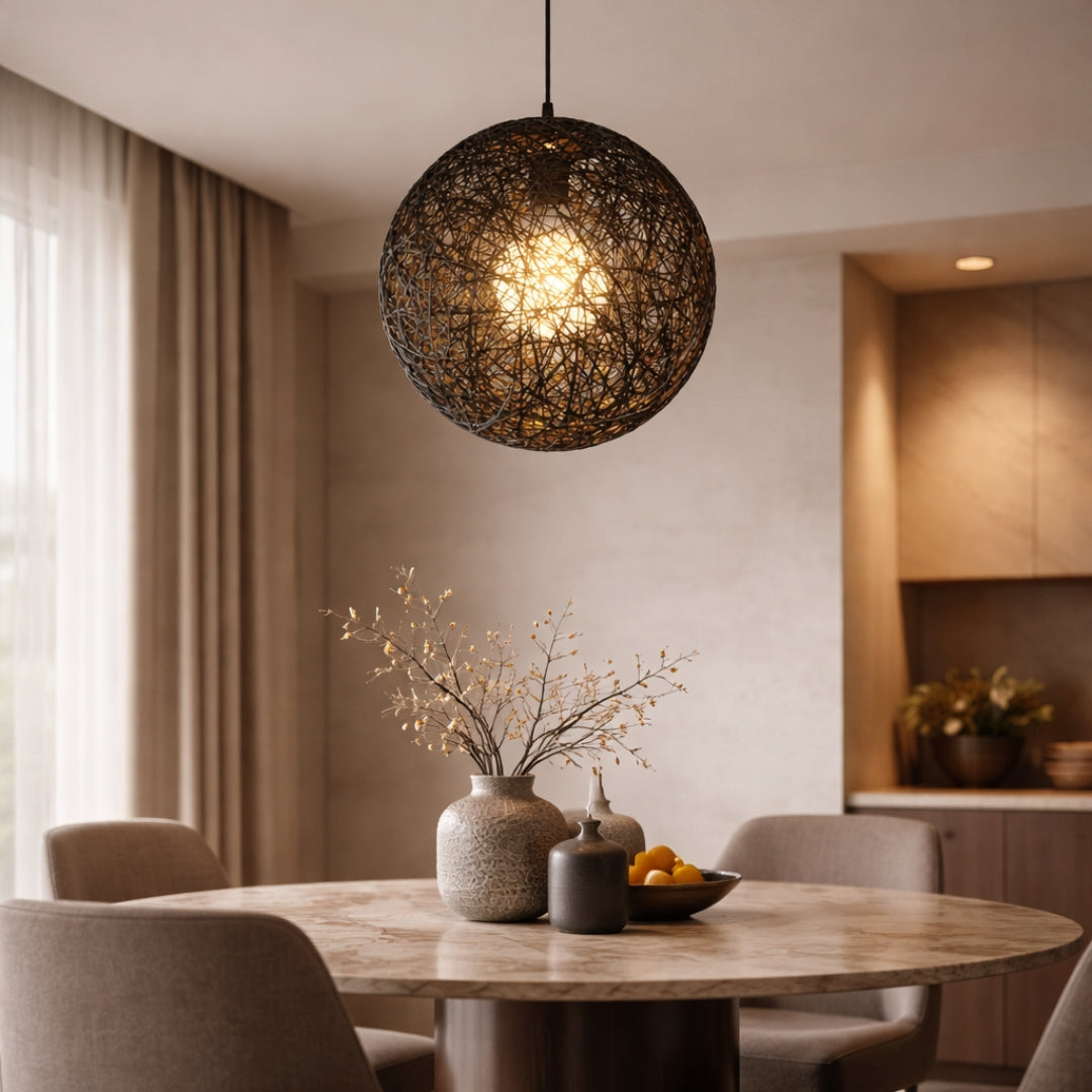 Suspension Boule en Papier Tressé Style Wicker Design Moderne