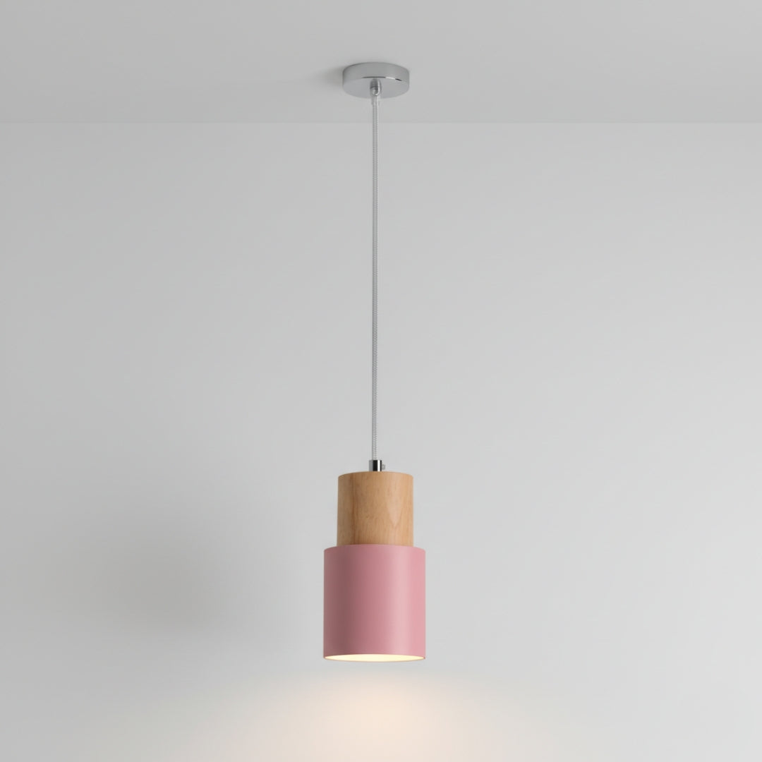 Suspension Cylindrique Bois et Métal Coloré