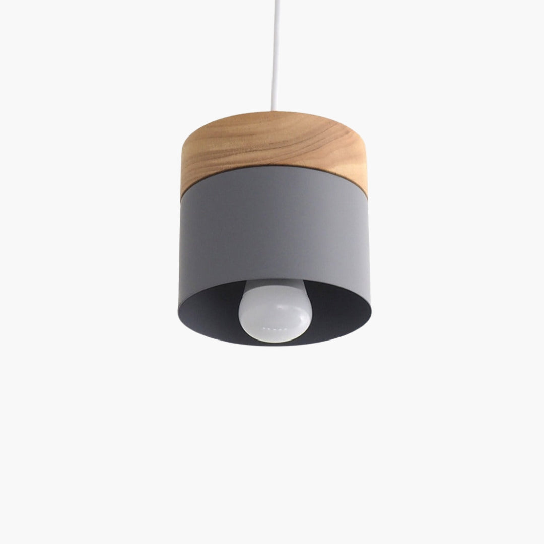 Suspension LED Cylindrique Métal et Bois Design Moderne