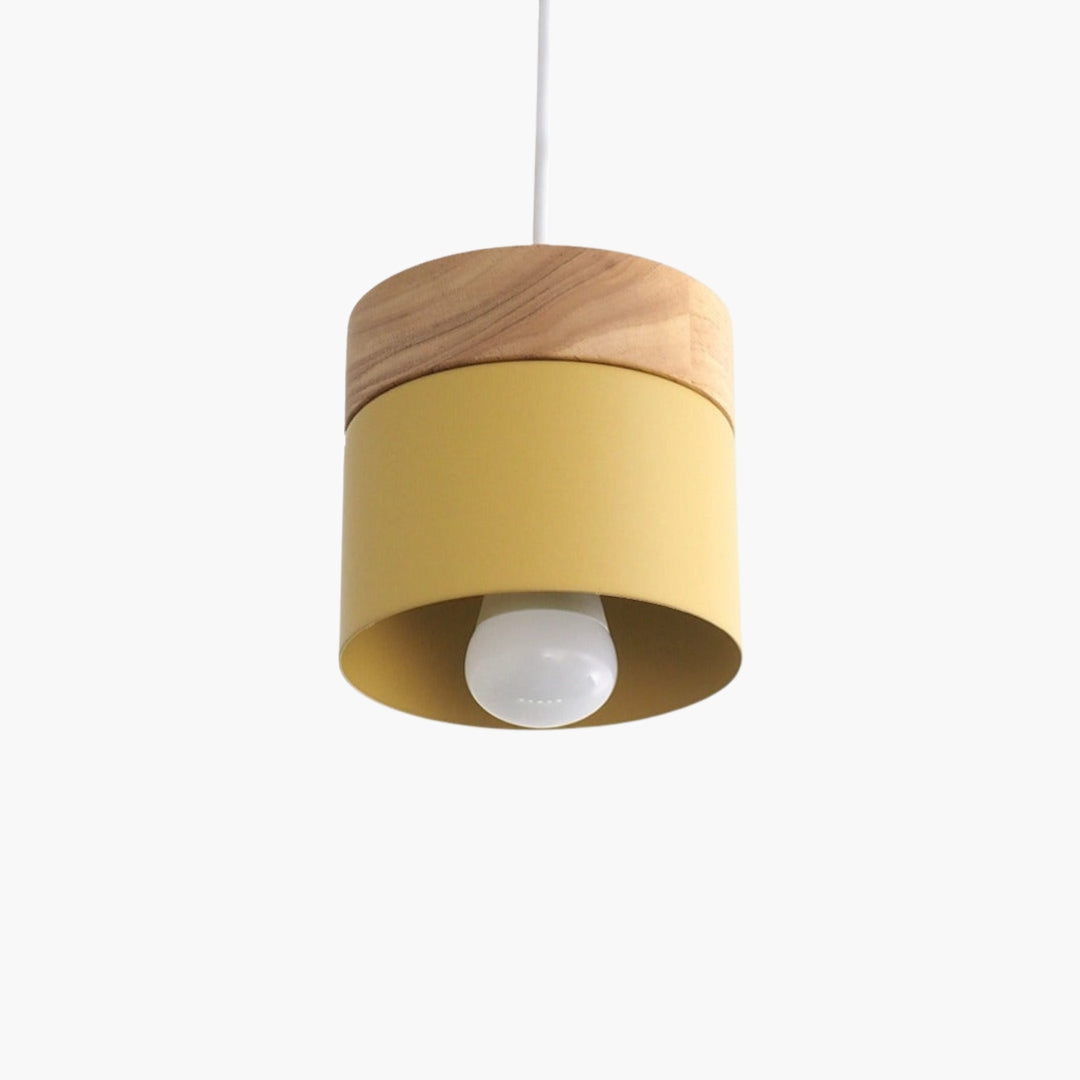 Suspension LED Cylindrique Métal et Bois Design Moderne