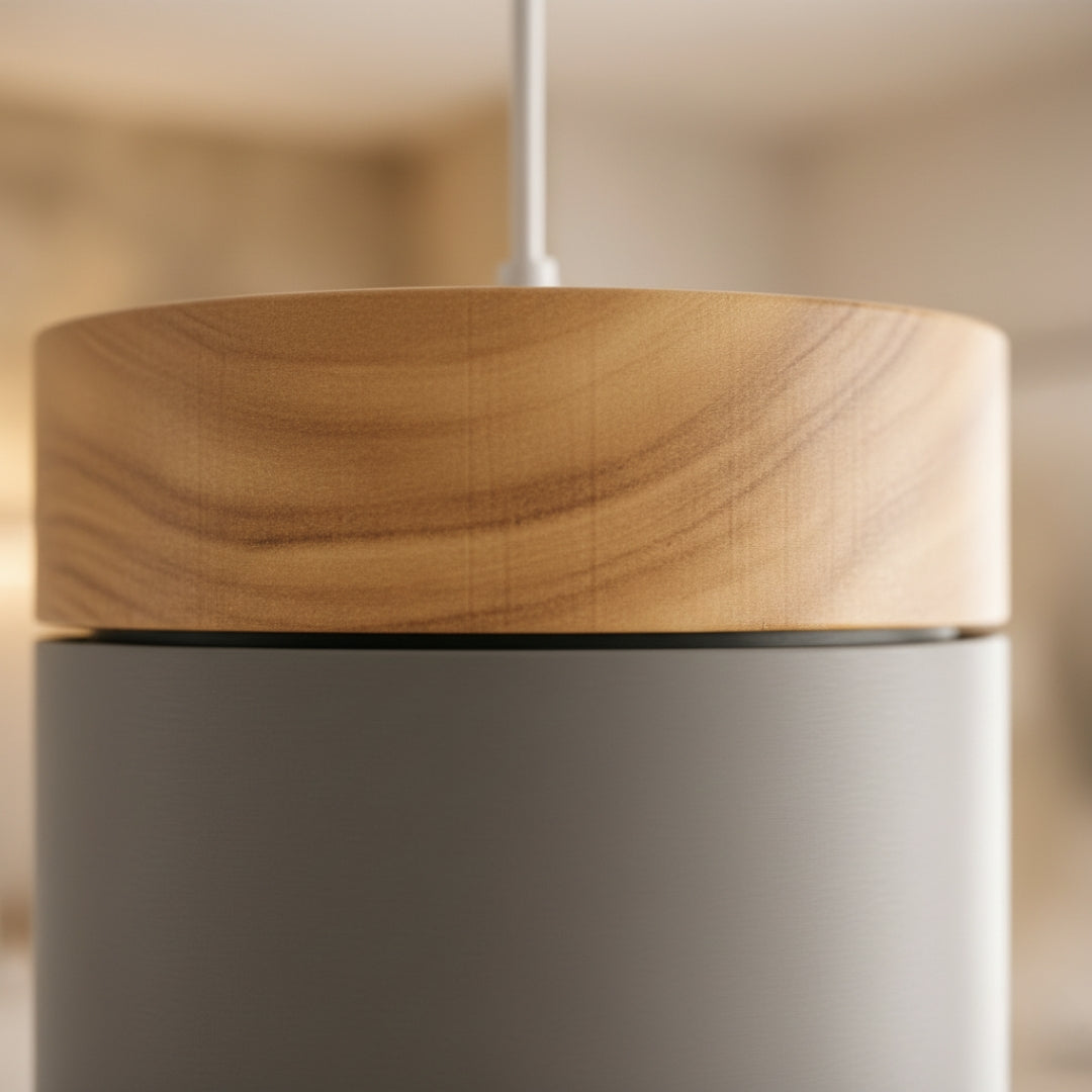 Suspension LED Cylindrique Métal et Bois Design Moderne