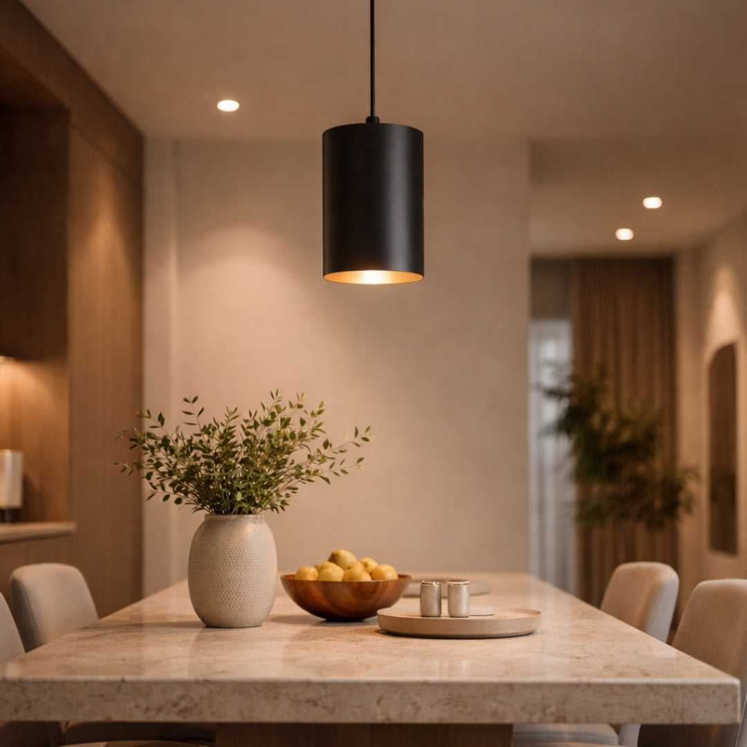 Suspension LED Cylindrique Noire Style Vintage