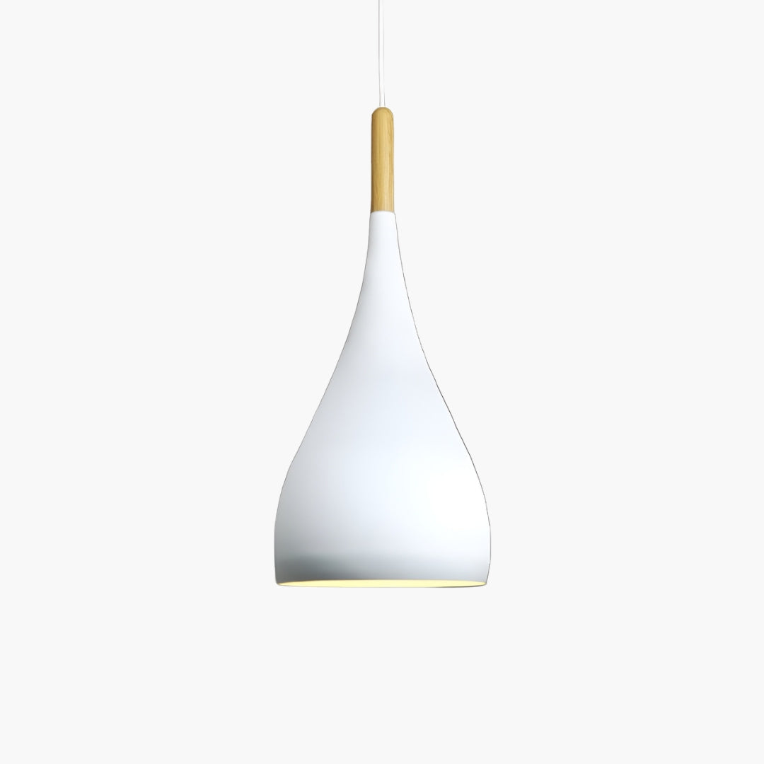 Suspension LED en métal coloré et baton en bois Nordic