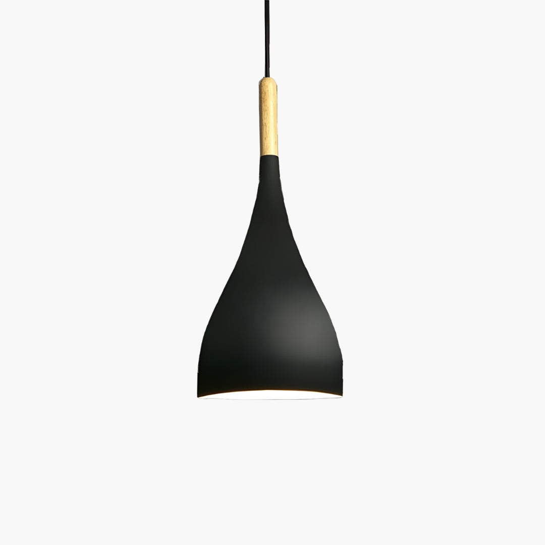 Suspension LED en métal coloré et baton en bois Nordic