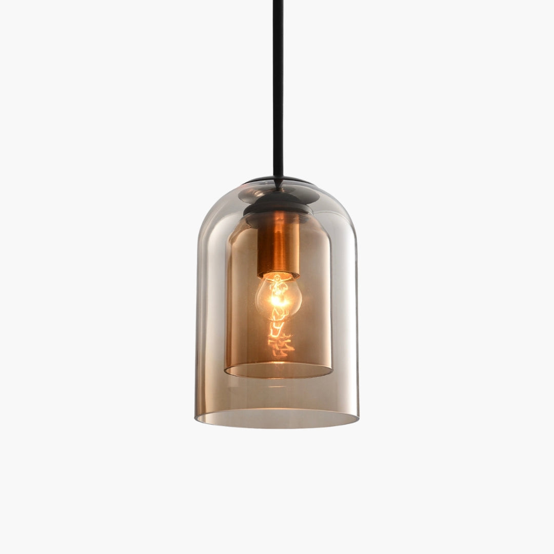 Suspension Tube Arrondi Double Verre Fumé Design Moderne