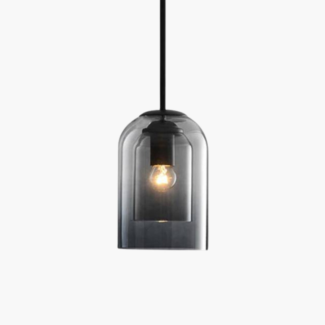 Suspension Tube Arrondi Double Verre Fumé Design Moderne