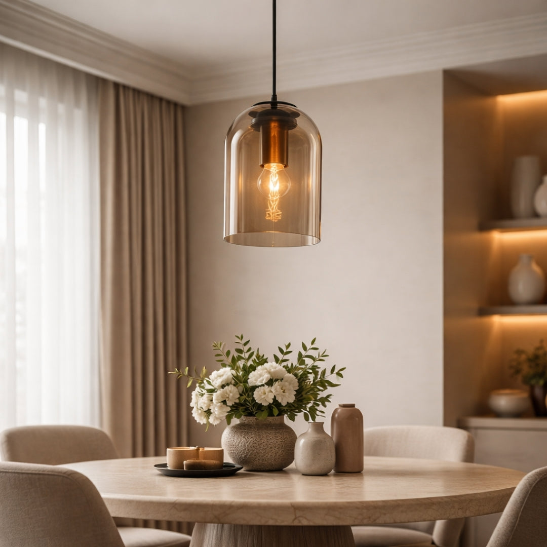 Suspension Tube Arrondi Double Verre Fumé Design Moderne