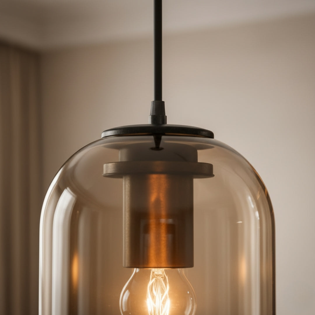 Suspension Tube Arrondi Double Verre Fumé Design Moderne