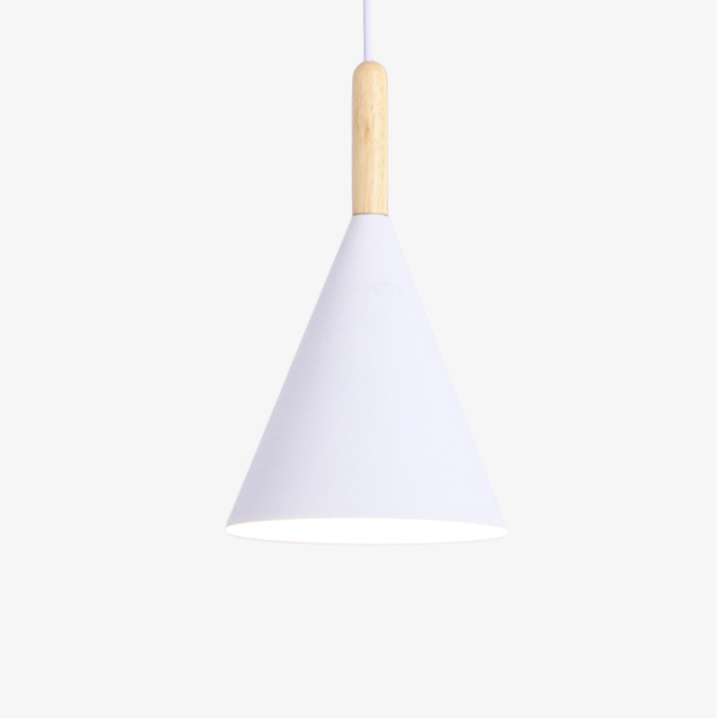 Suspension Conique Métal Coloré et Tige en Bois