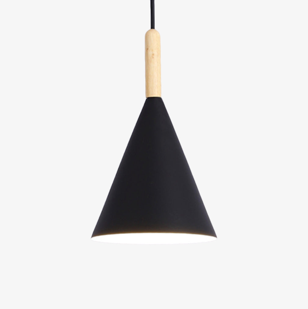 Suspension Conique Métal Coloré et Tige en Bois